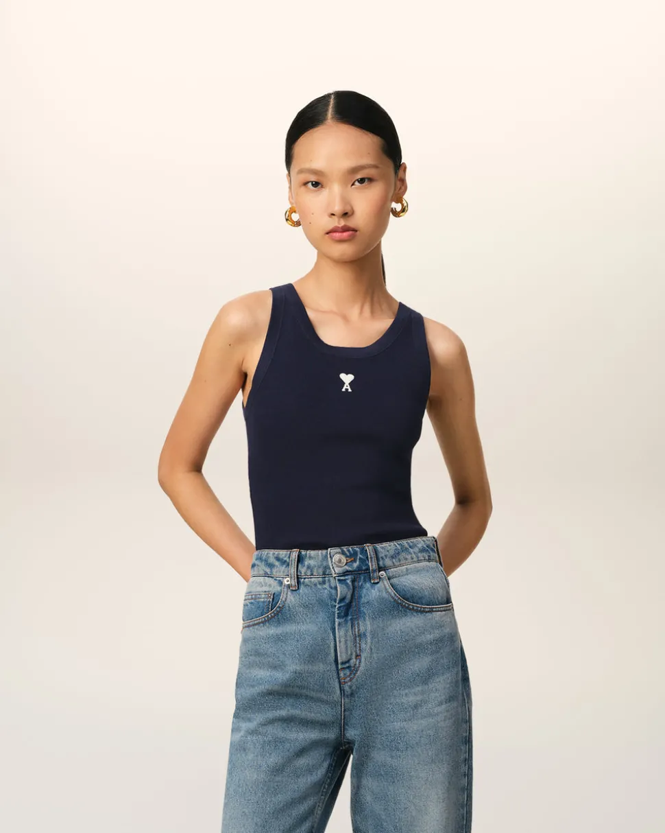 Débardeur Bleu Marine Ami de Coeur En Rib De Coton