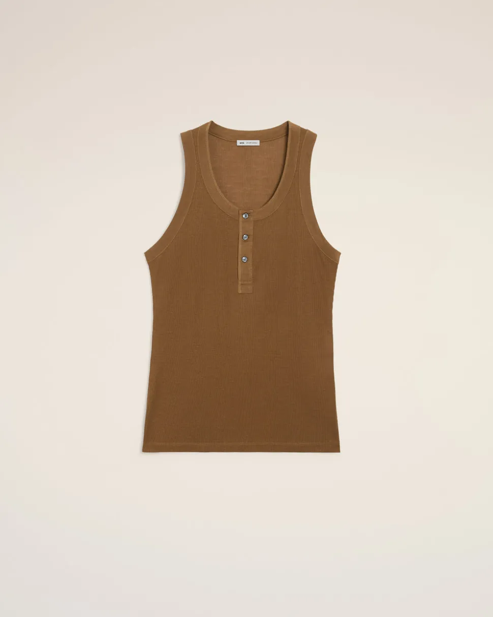 Debardeur Marron Avec Patte Boutonnee En Jersey