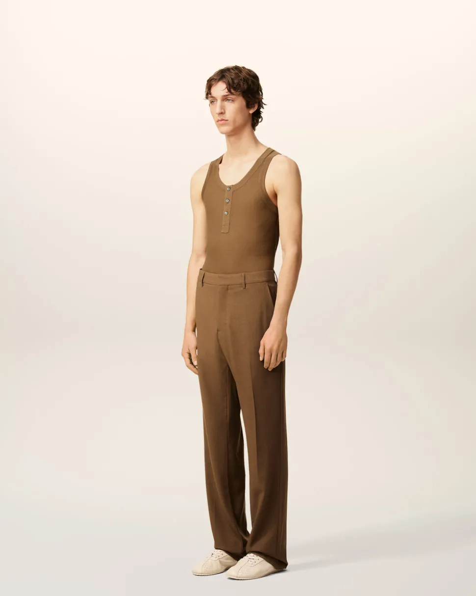 Debardeur Marron Avec Patte Boutonnee En Jersey