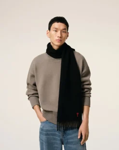 Echarpe Noire Ami De Coeur Rouge En Laine