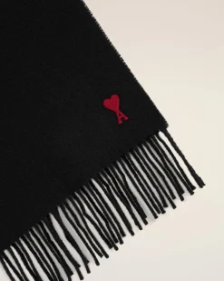 Echarpe Noire Ami De Coeur Rouge En Laine