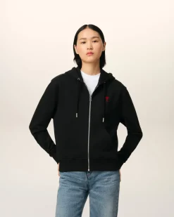 Hoodie Noir Zippé Ami De Coeur En Coton Biologique