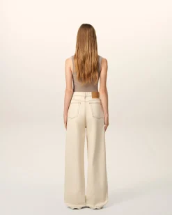 Jean Beige Coupe Large En Coton