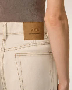 Jean Beige Coupe Large En Coton