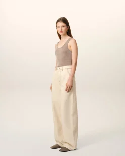 Jean Beige Coupe Large En Coton