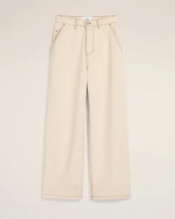 Jean Beige Coupe Large En Coton