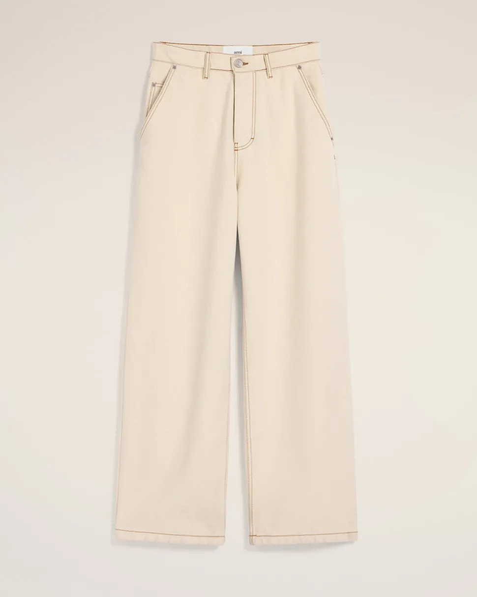 Jean Beige Coupe Large En Coton