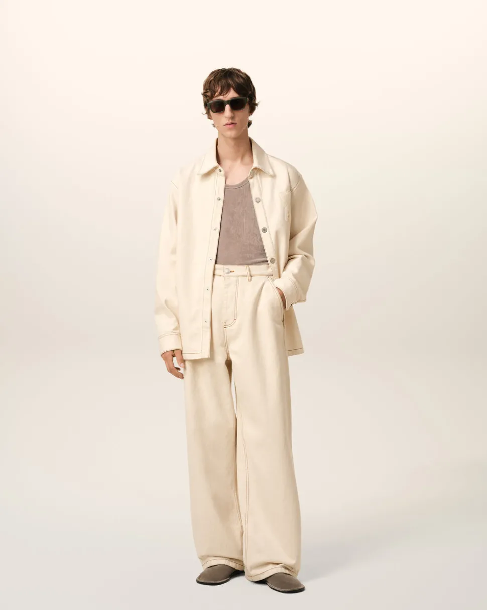 Jean Beige Coupe Large En Coton