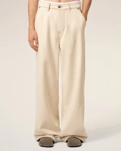 Jean Beige Coupe Large En Coton