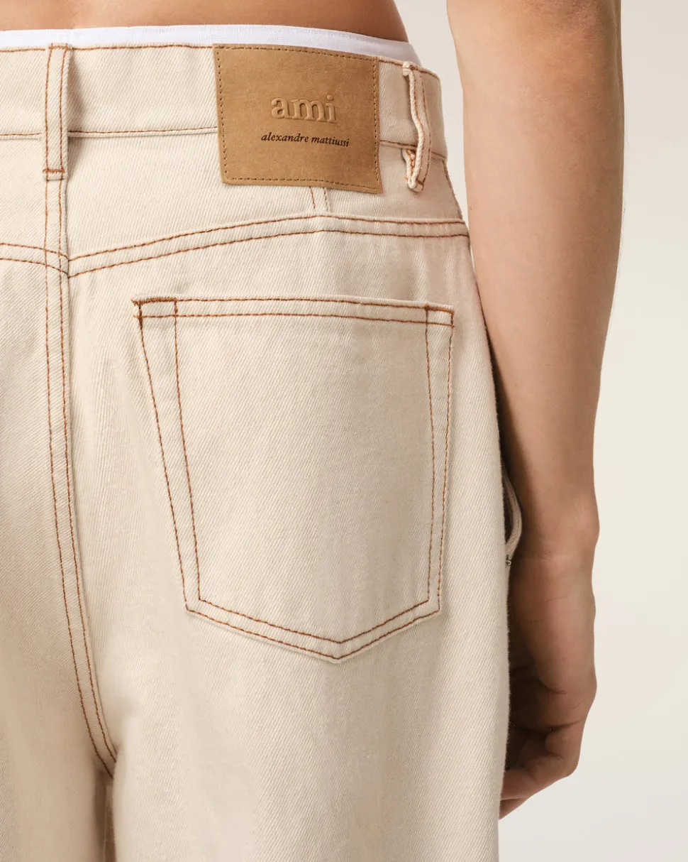 Jean Beige Coupe Large En Coton