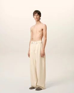 Jean Beige Coupe Large En Coton