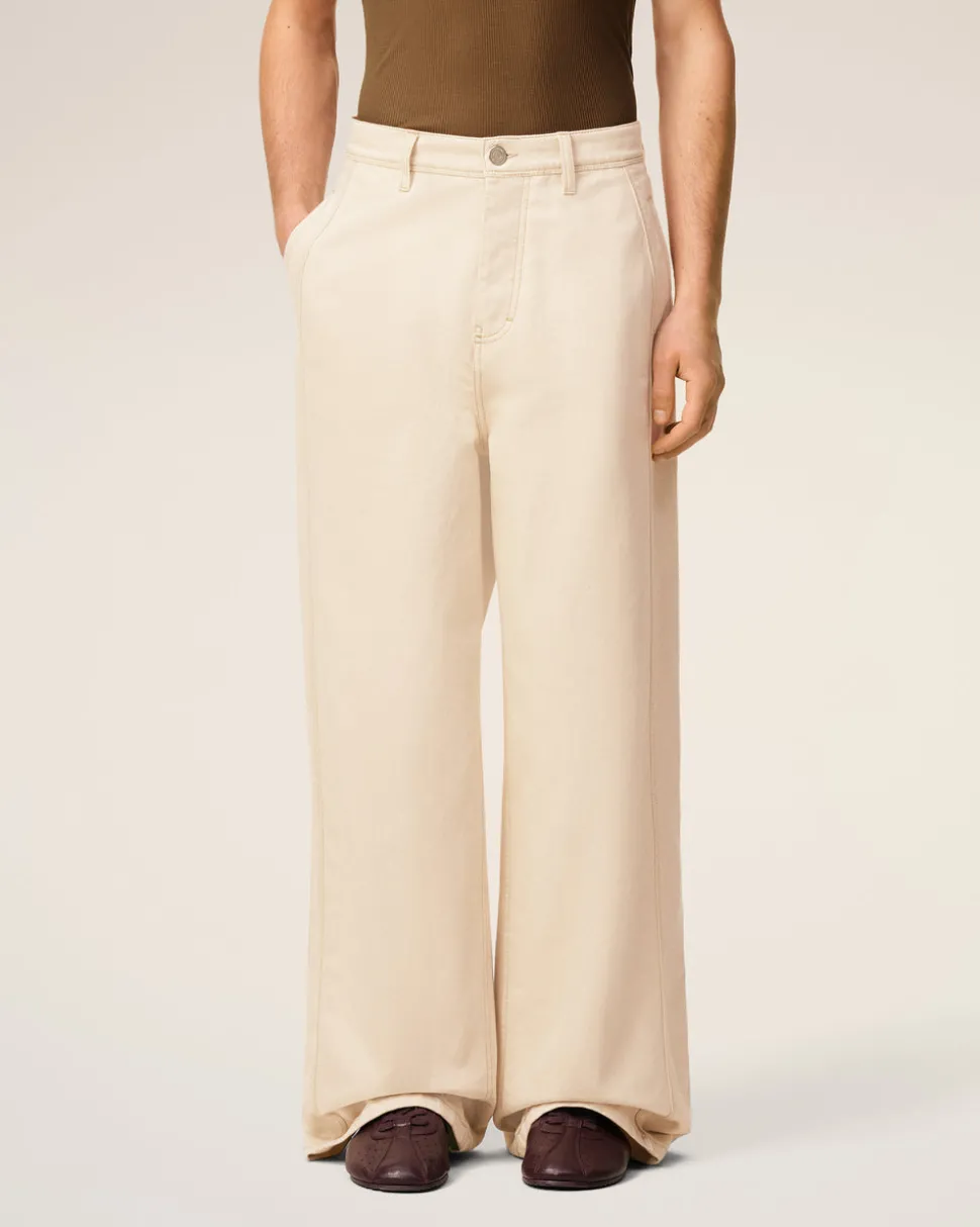 Jean Blanc Coupe Très Large En Coton