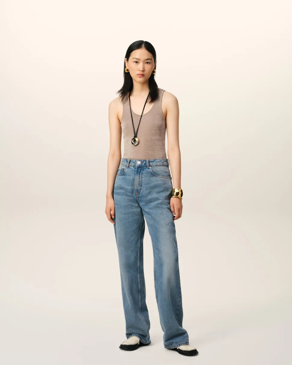 Jean Bleu Coupe Large En Coton