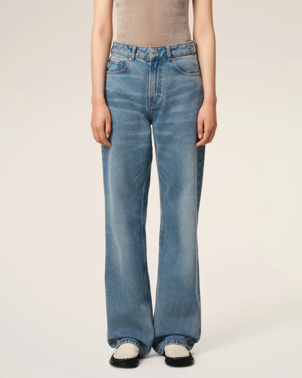 Jean Bleu Coupe Large En Coton