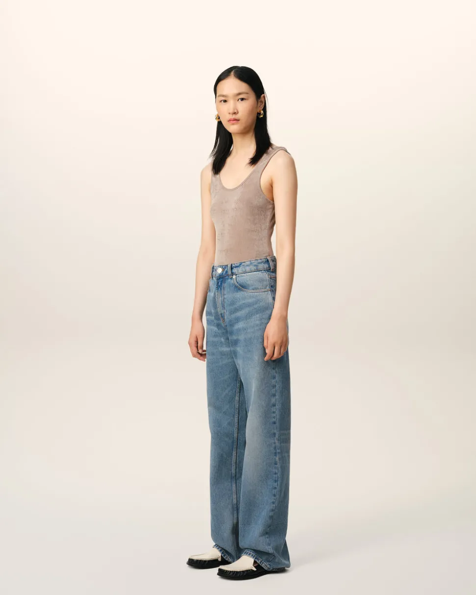 Jean Bleu Coupe Large En Coton