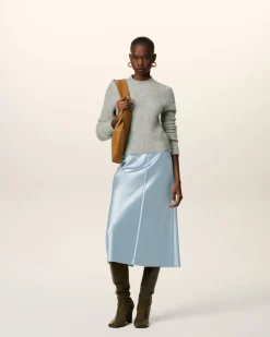 Jupe Bleue Midi Details Bords Francs