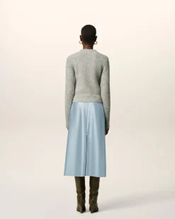 Jupe Bleue Midi Details Bords Francs