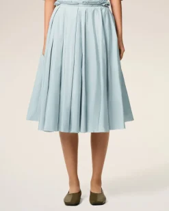 Jupe Corolle Bleue Midi En Taffetas