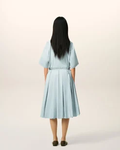 Jupe Corolle Bleue Midi En Taffetas