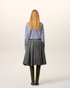 Jupe Corolle Grise Midi en Laine