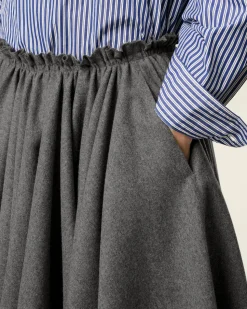 Jupe Corolle Grise Midi en Laine