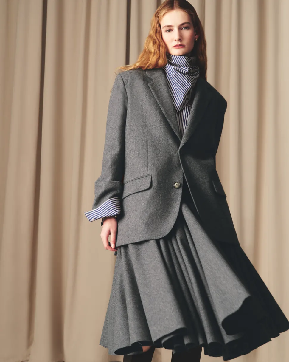 Jupe Corolle Grise Midi en Laine