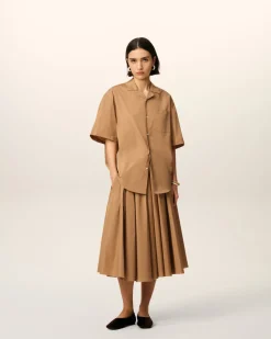 Jupe Corolle Marron Midi En Taffetas