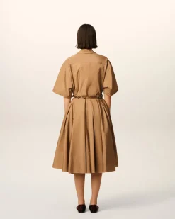 Jupe Corolle Marron Midi En Taffetas