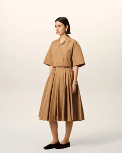 Jupe Corolle Marron Midi En Taffetas