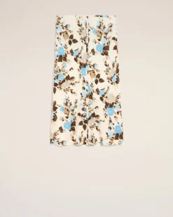 Jupe Midi Bleue Imprimé Fleuris Details Bords Francs