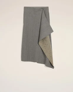 Jupe Portefeuille Grise Midi Chevronnée En Laine