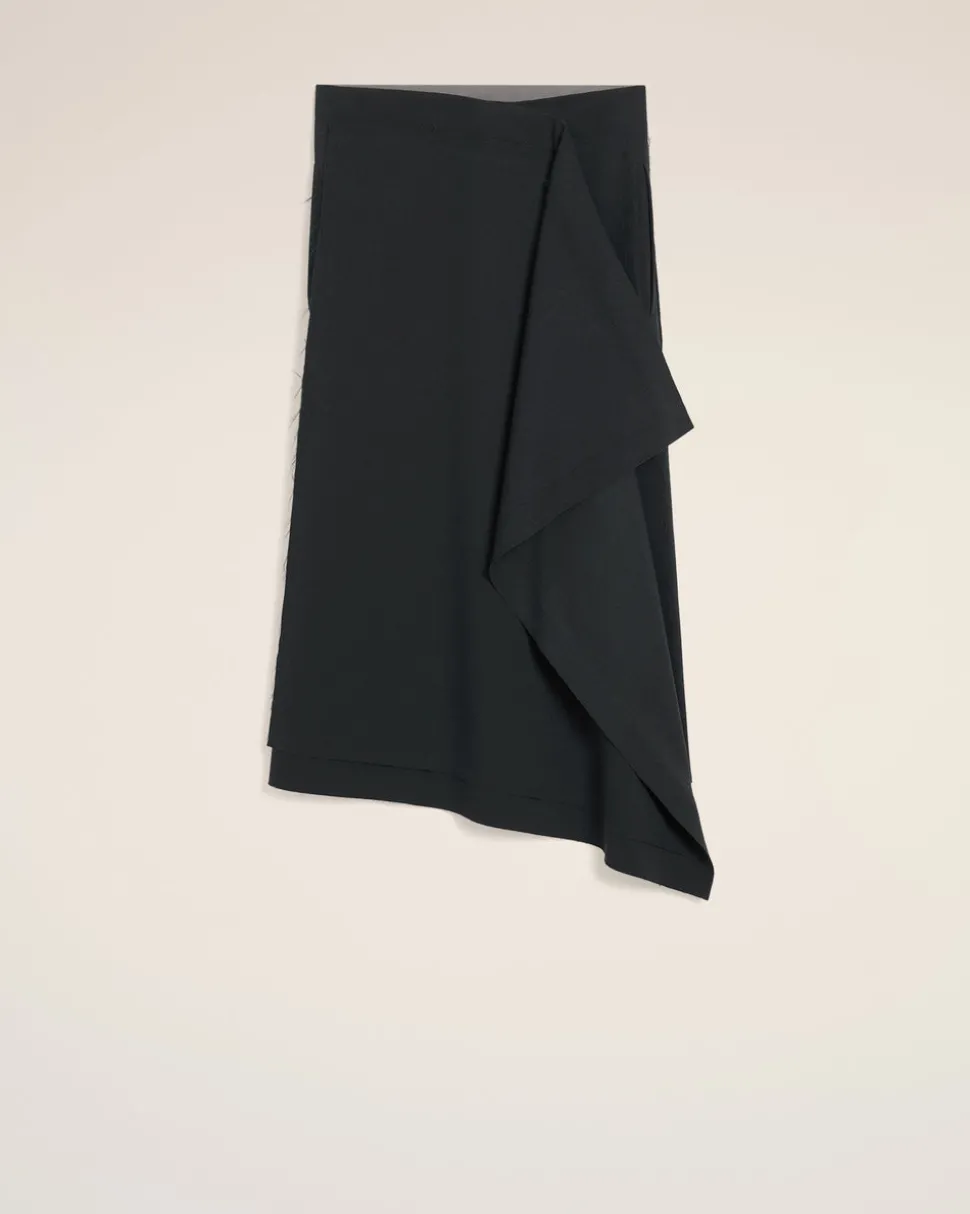 Jupe Portefeuille Noire Midi En Laine