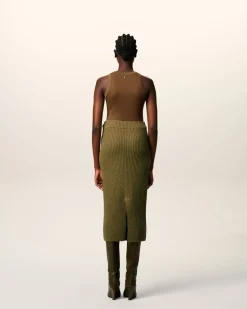 Jupe Verte Droite En Laine