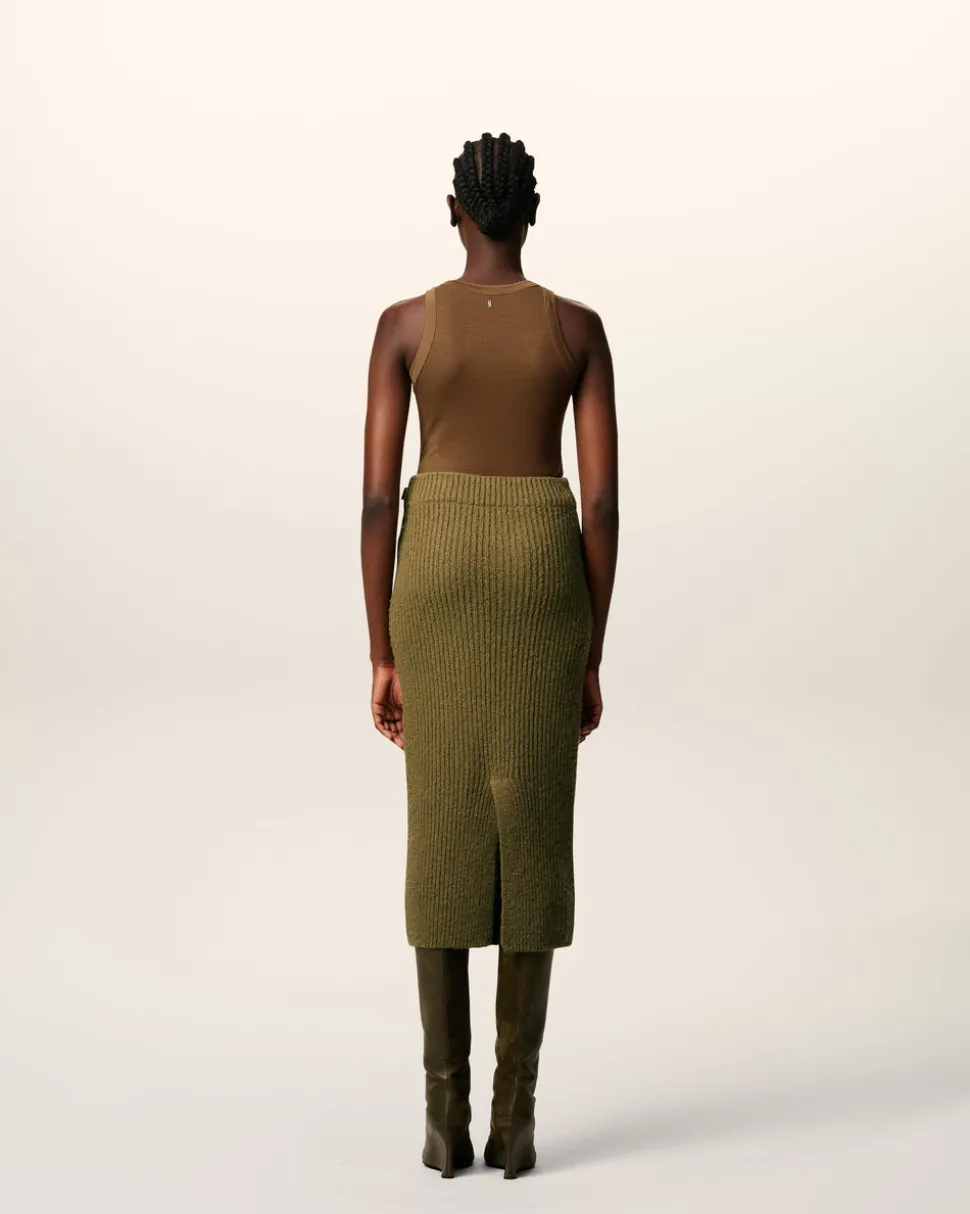 Jupe Verte Droite En Laine