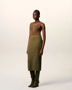 Jupe Verte Droite En Laine