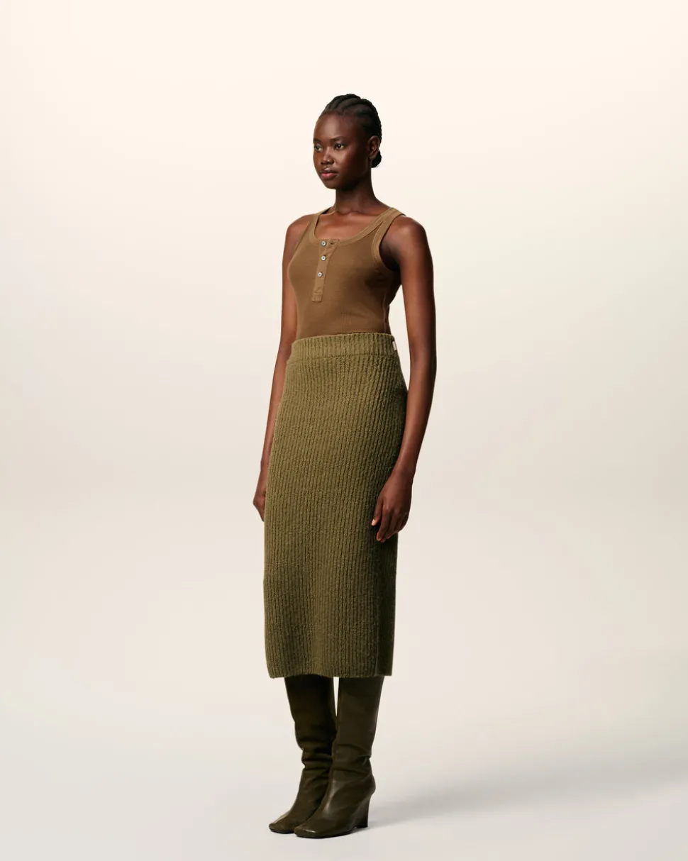 Jupe Verte Droite En Laine