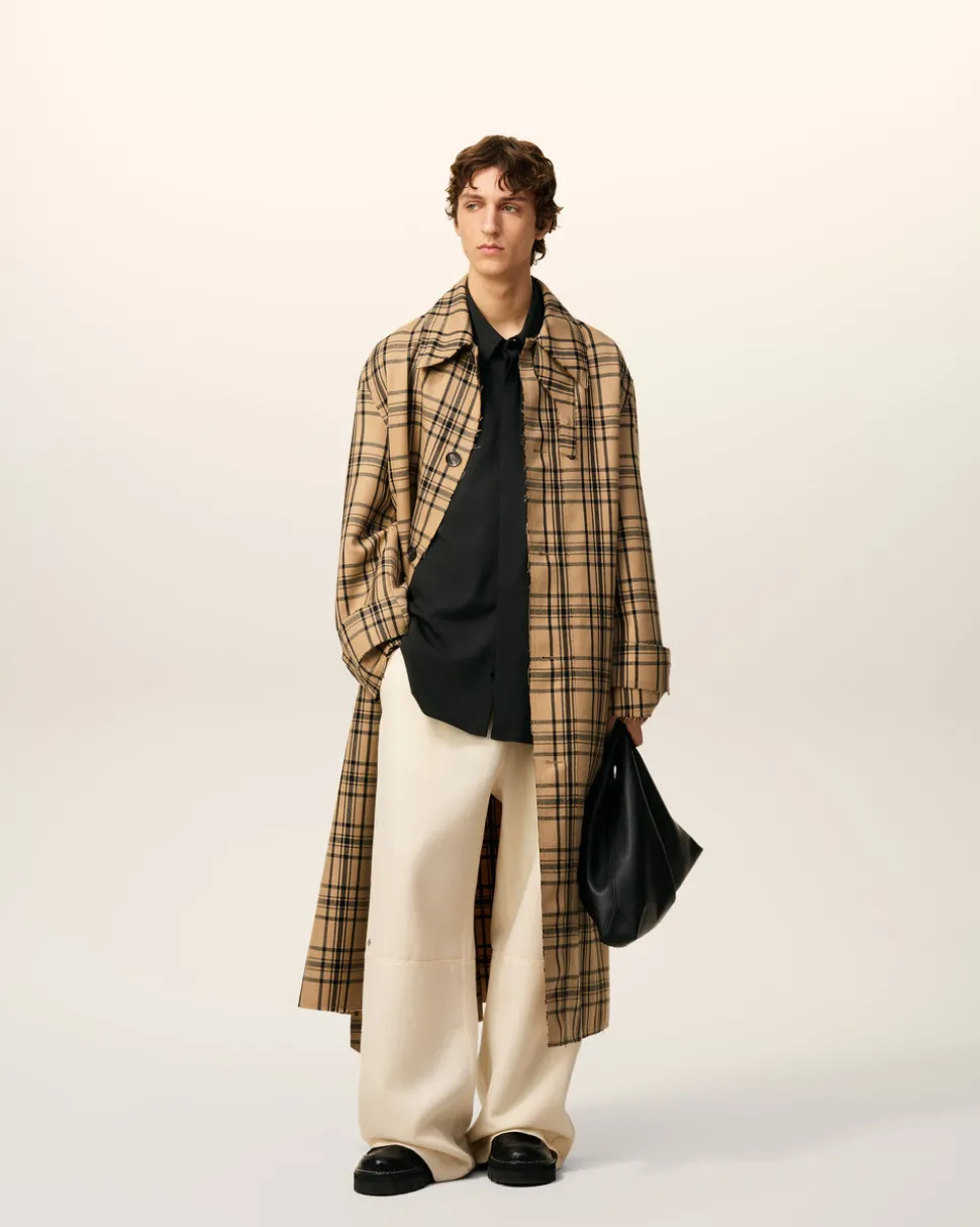 Mac Marron Ceinturé A Carreaux En Laine