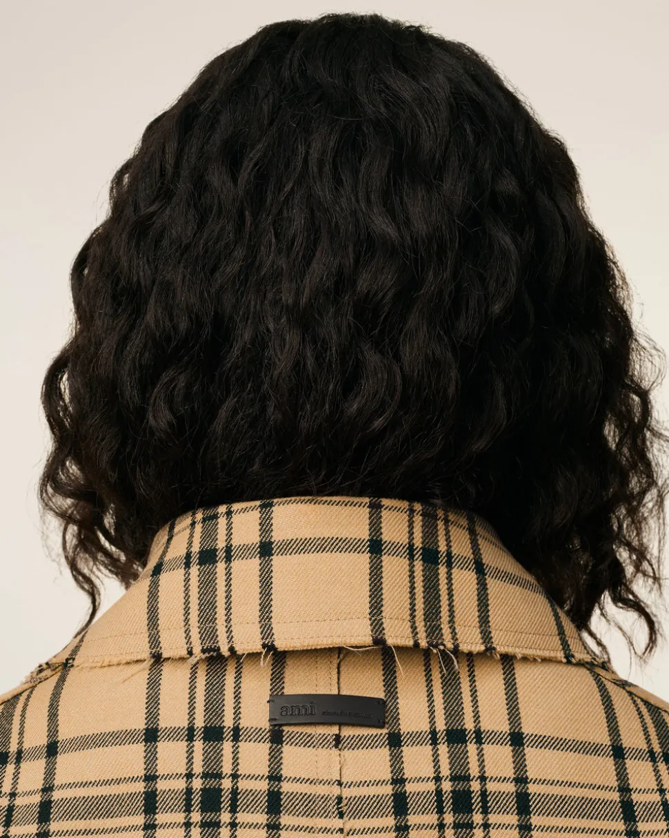 Mac Marron Ceinturé A Carreaux En Laine