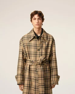 Mac Marron Ceinturé A Carreaux En Laine