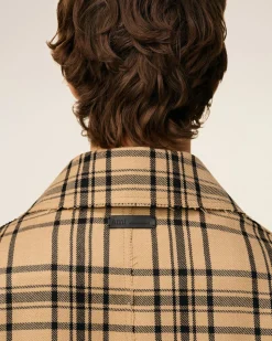 Mac Marron Ceinturé A Carreaux En Laine