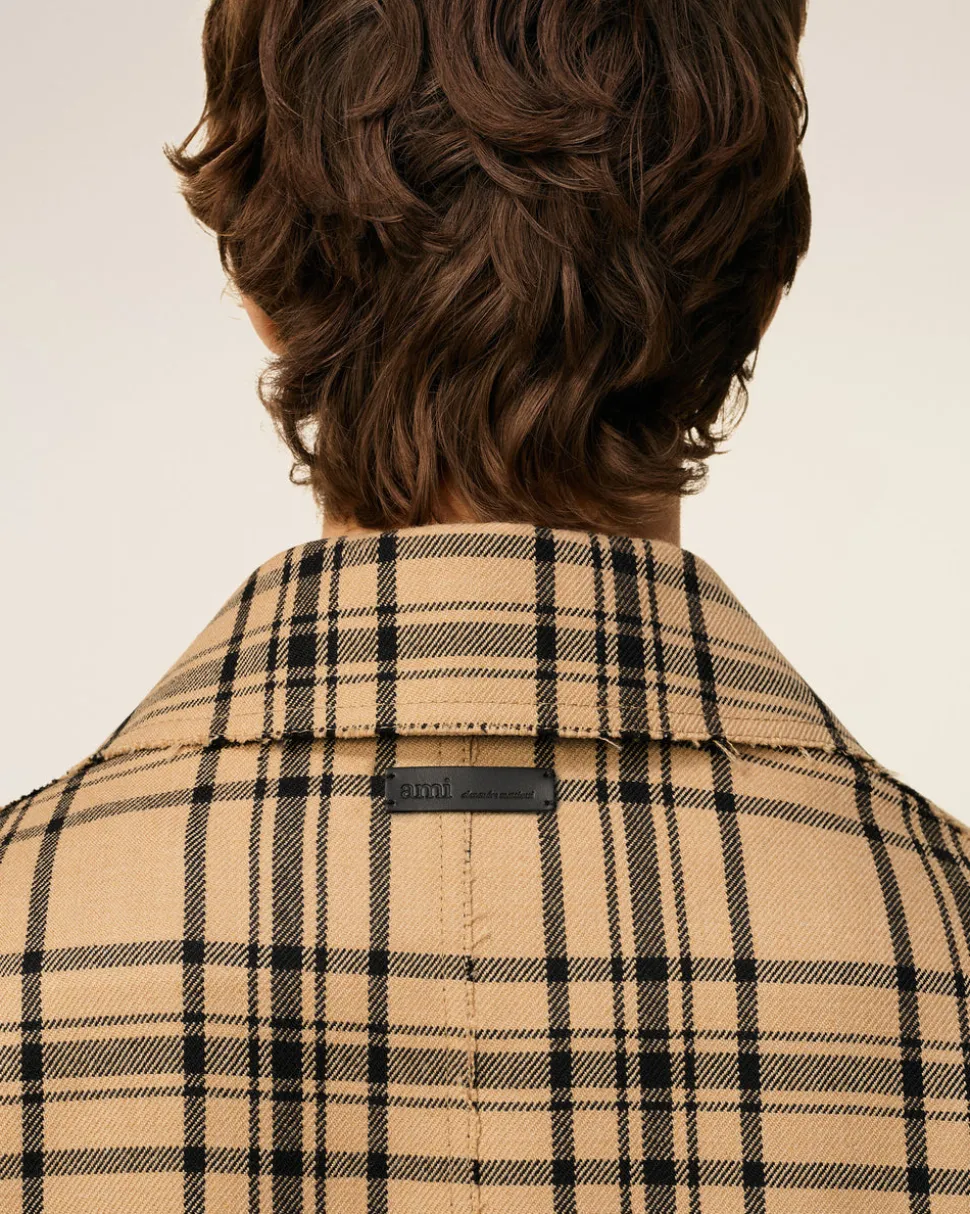 Mac Marron Ceinturé A Carreaux En Laine