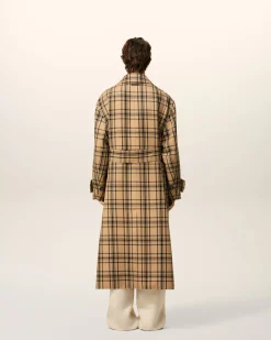 Mac Marron Ceinturé A Carreaux En Laine