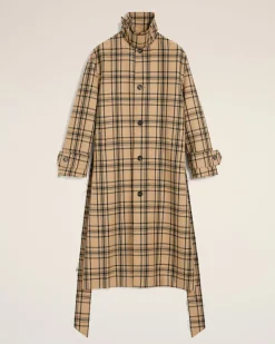 Mac Marron Ceinturé A Carreaux En Laine