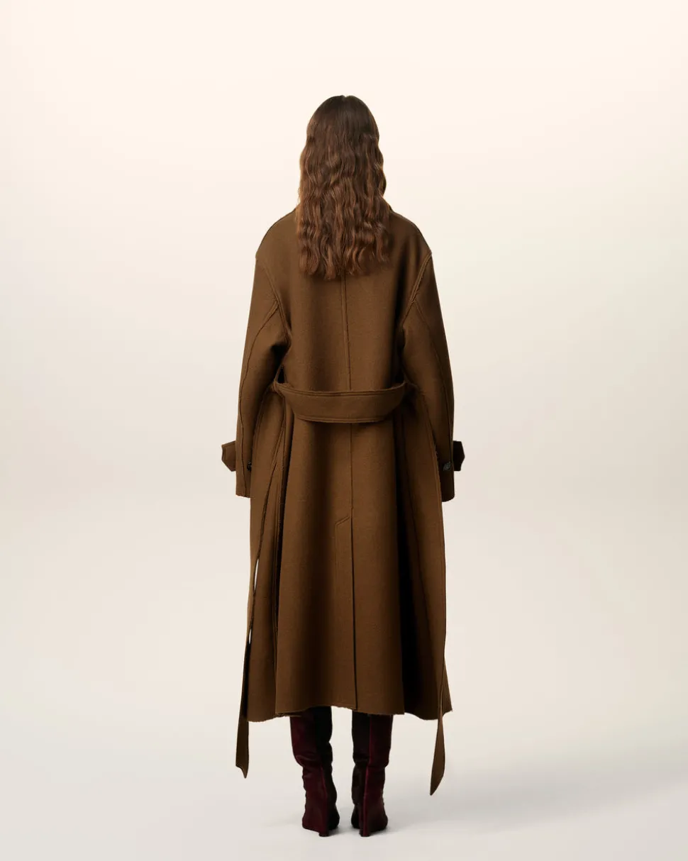 Mac Marron Ceinturé En Laine