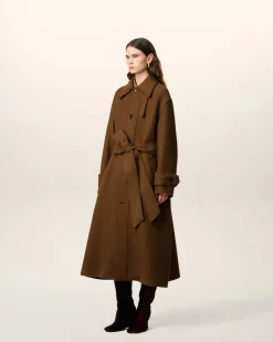 Mac Marron Ceinturé En Laine