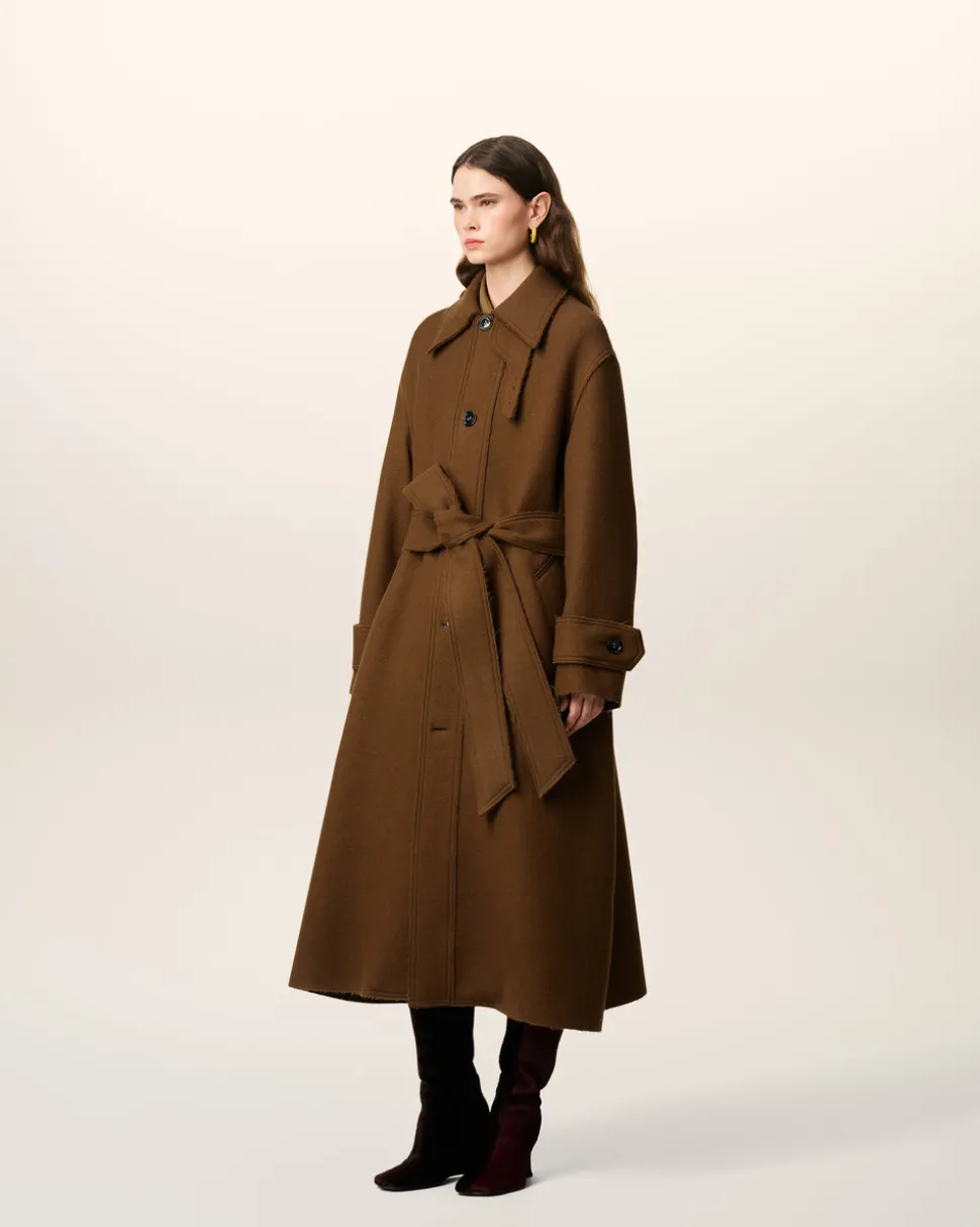 Mac Marron Ceinturé En Laine