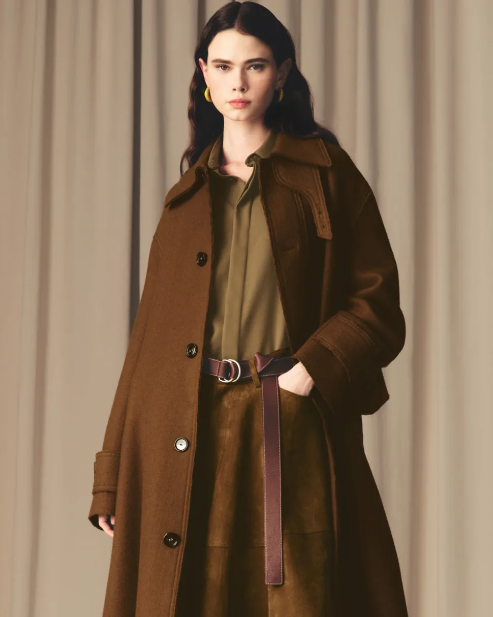 Mac Marron Ceinturé En Laine