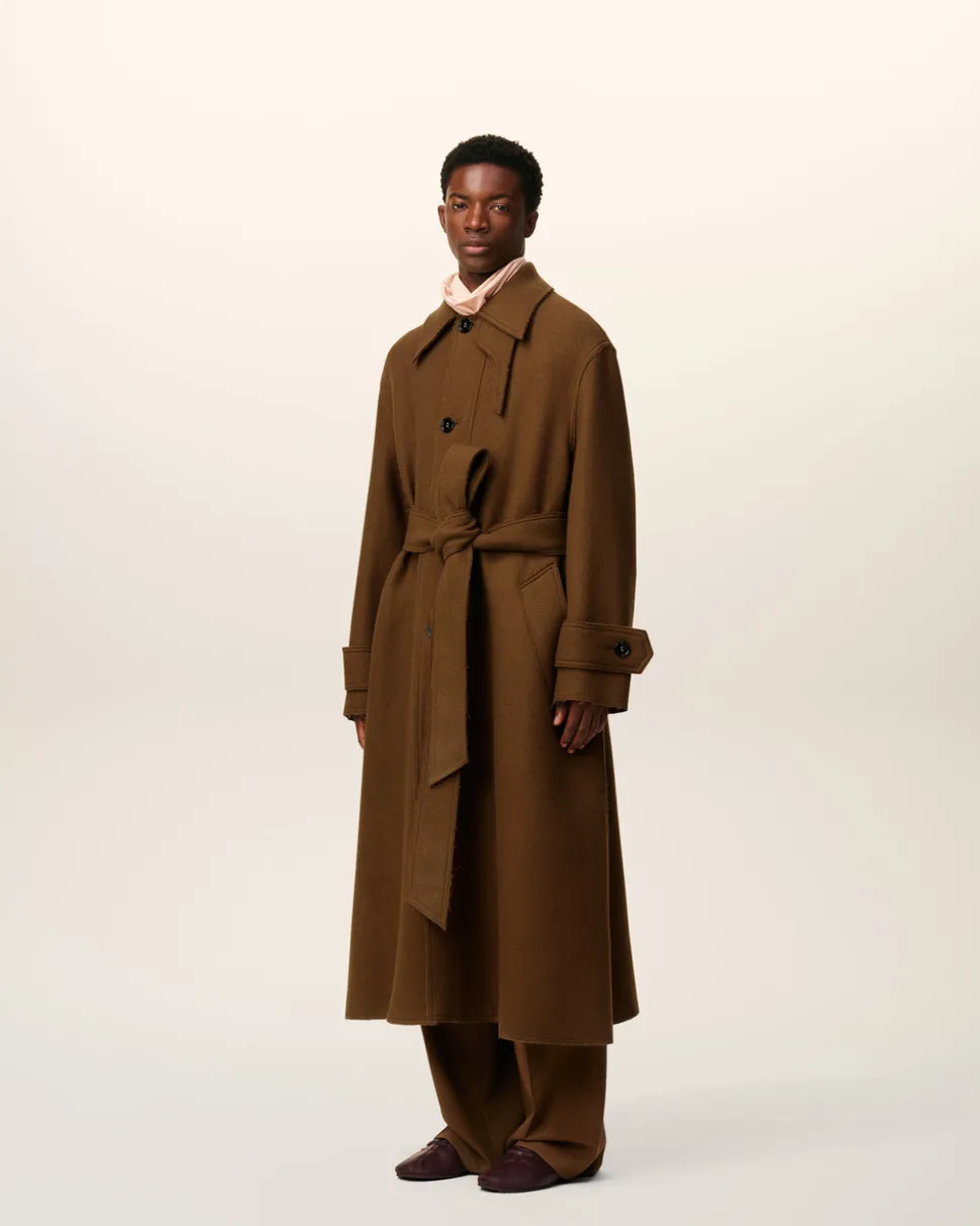 Mac Marron Ceinturé En Laine