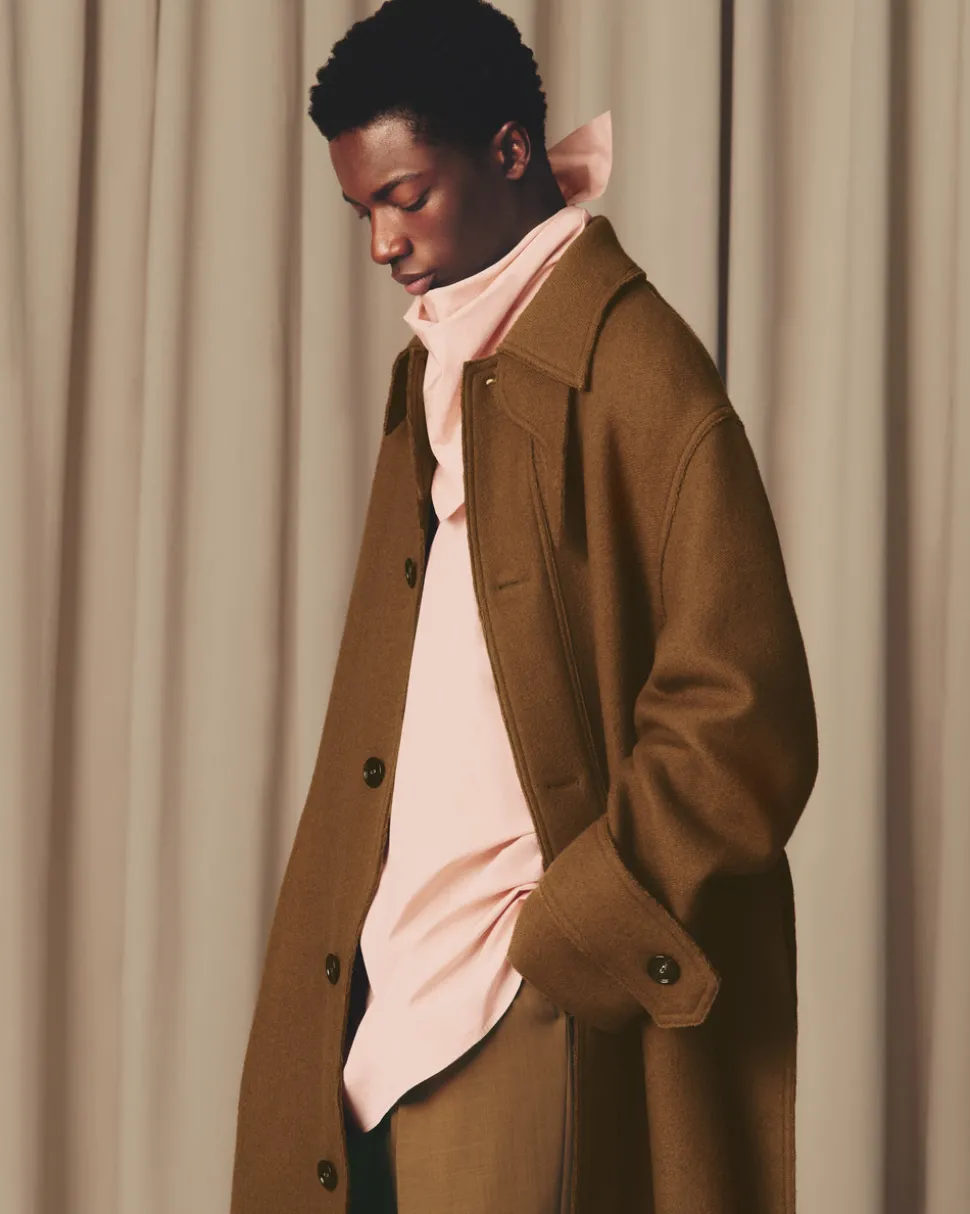 Mac Marron Ceinturé En Laine