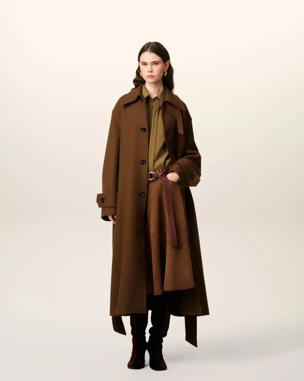 Mac Marron Ceinturé En Laine